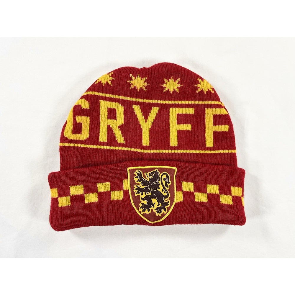 Harry Potter Gryffindor Beanie Hat Knit Embroidered Patch Red Gold Adult OS